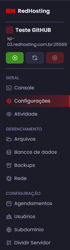 Menu lateral - Configurações