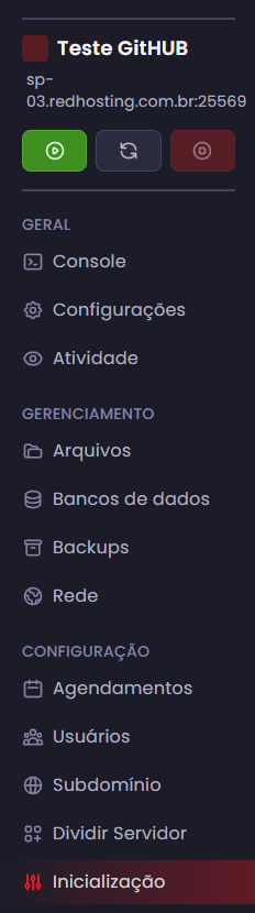 Aba Inicialização no painel