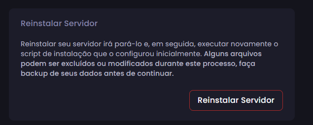 Botão Reinstall Server